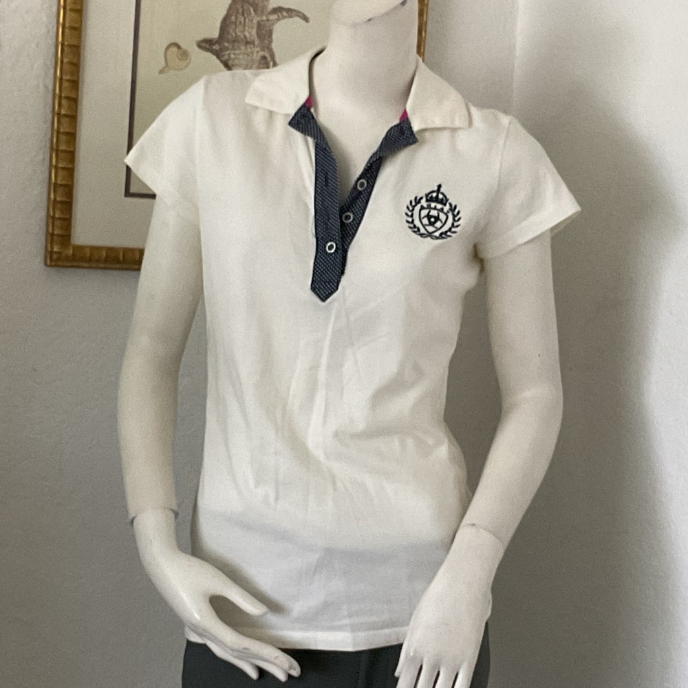 White Polo Shirt with Embroidered Ariat